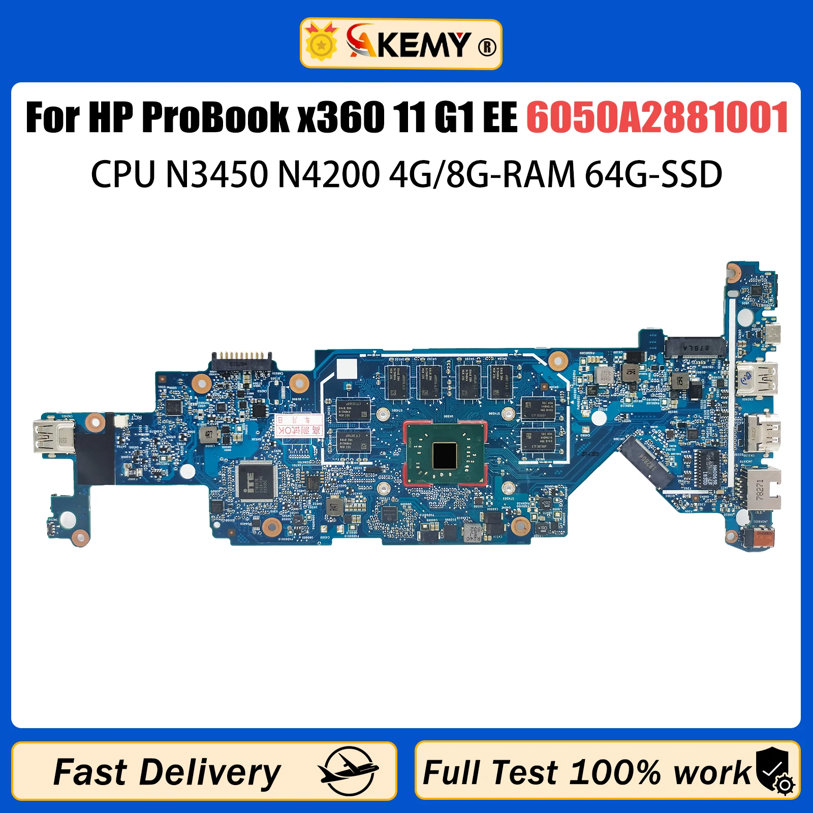 6050A2881001 Mainboard For HP ProBook x360 11 G1 EE 917102-601 917102-001 Laptop Motherboard CPU N3450 N4200 4G/8G-RAM 64G-SSD