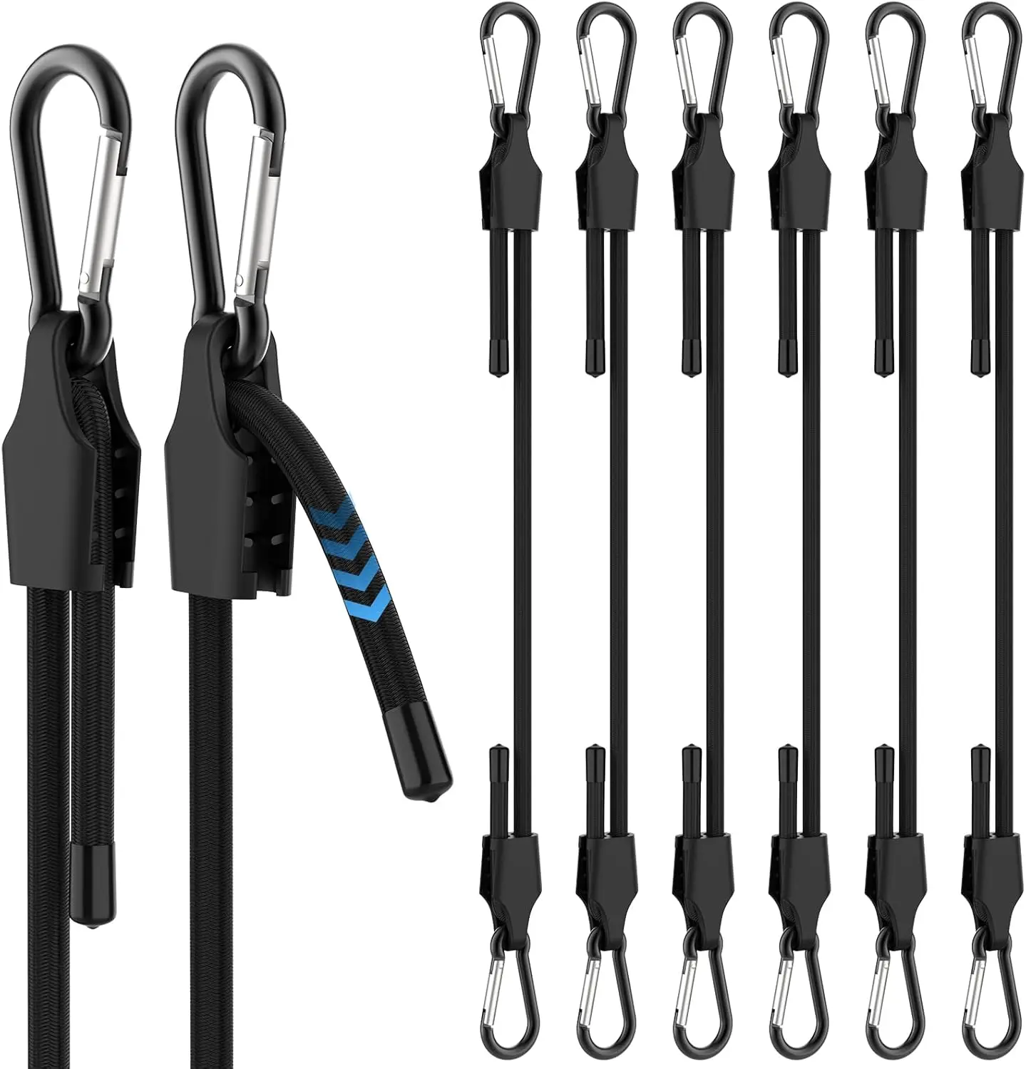 

6 PCS Adjustable Bungee Cords with Carabiner Hooks, 12 Inch Elastic Tie Down Straps for Cargo, Bike, Luggage