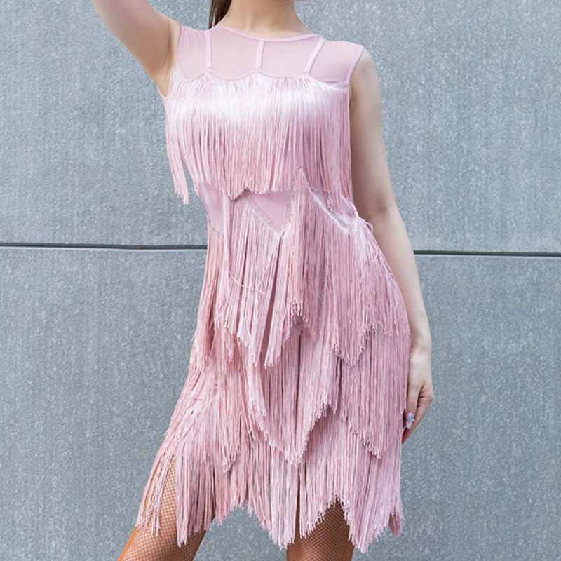 Latin Striped Dress with Double Sleeve Dance Skirt for Women Ballroom Rumba Tango Samba Dance Skirts for Women Latin Competition