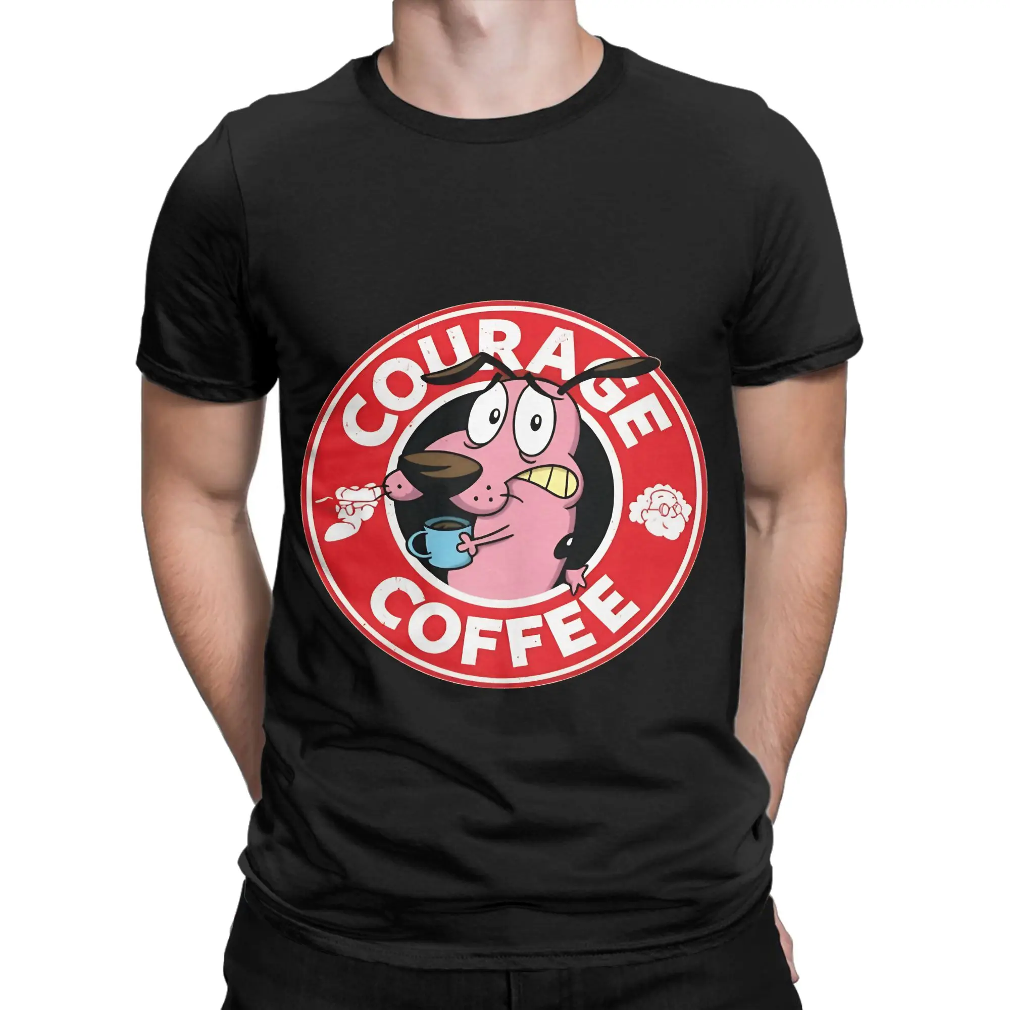 Courage Coffe Novelty 100% Cotton T-Shirt cCourage the Cowardly Dog Tees Tops For Men