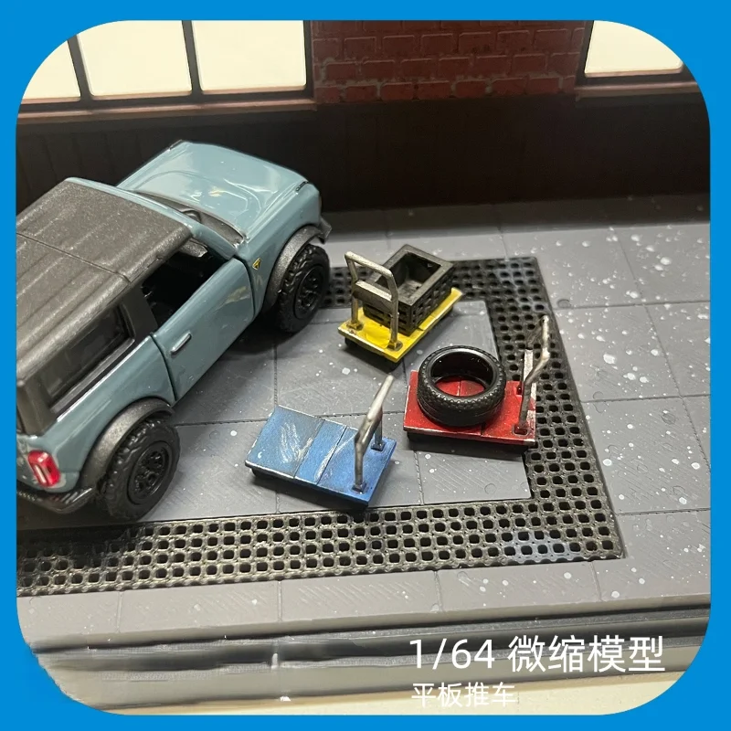 2026 New 1/64 Scale Car Flatbed Trailer Model Miniature Scene Hand Painted DIY Matching Car Model Toy Model Figurine Ornament