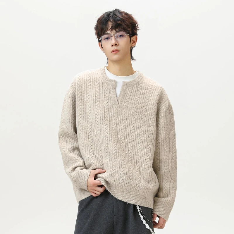 Men's Autumn and Winter Vintage Loose, Heavyweight Texture Knitted Sweater Sweater Jacket Handsome  Fashionable and Versatile