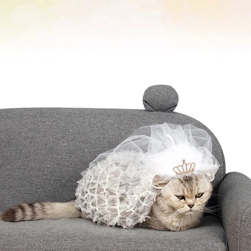 

Pet Cat Bridal Veil White Size S Adjustable Buckle Crown Decor Cosplay Wedding Party Photo Accessories Elegant Pet Wedding