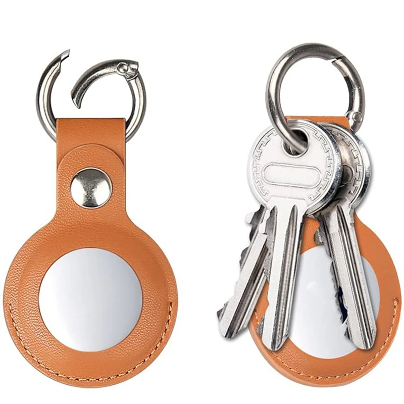 2Pcs Case Compatible For Apple Airtag, PU Leather Skin Cover With Keychain Holder Key Ring For Air Tag Accessories-A22K