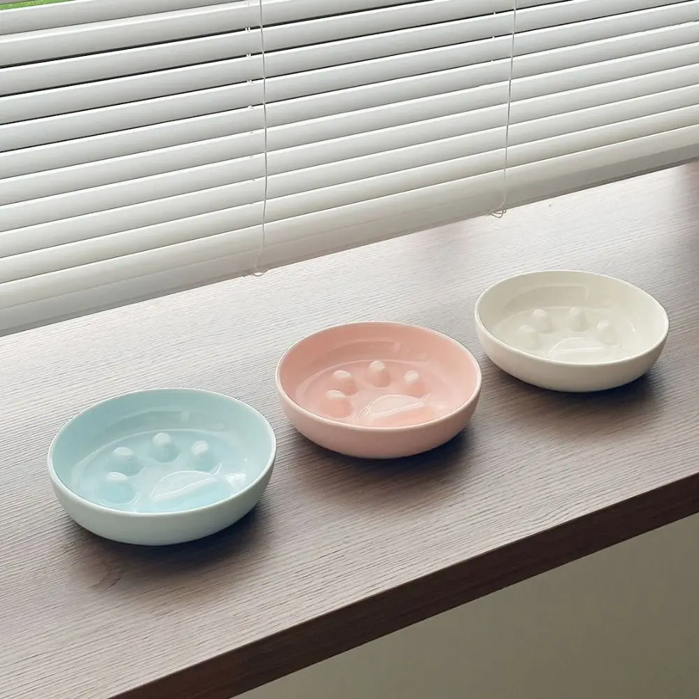 

Ceramic Cat Food Water Bowl Anti-flip Non-Slip Cat Slow Food Bowl Anti-vomiting Stable Pet Food Dispenser For Kitten/Puppy/Bunny