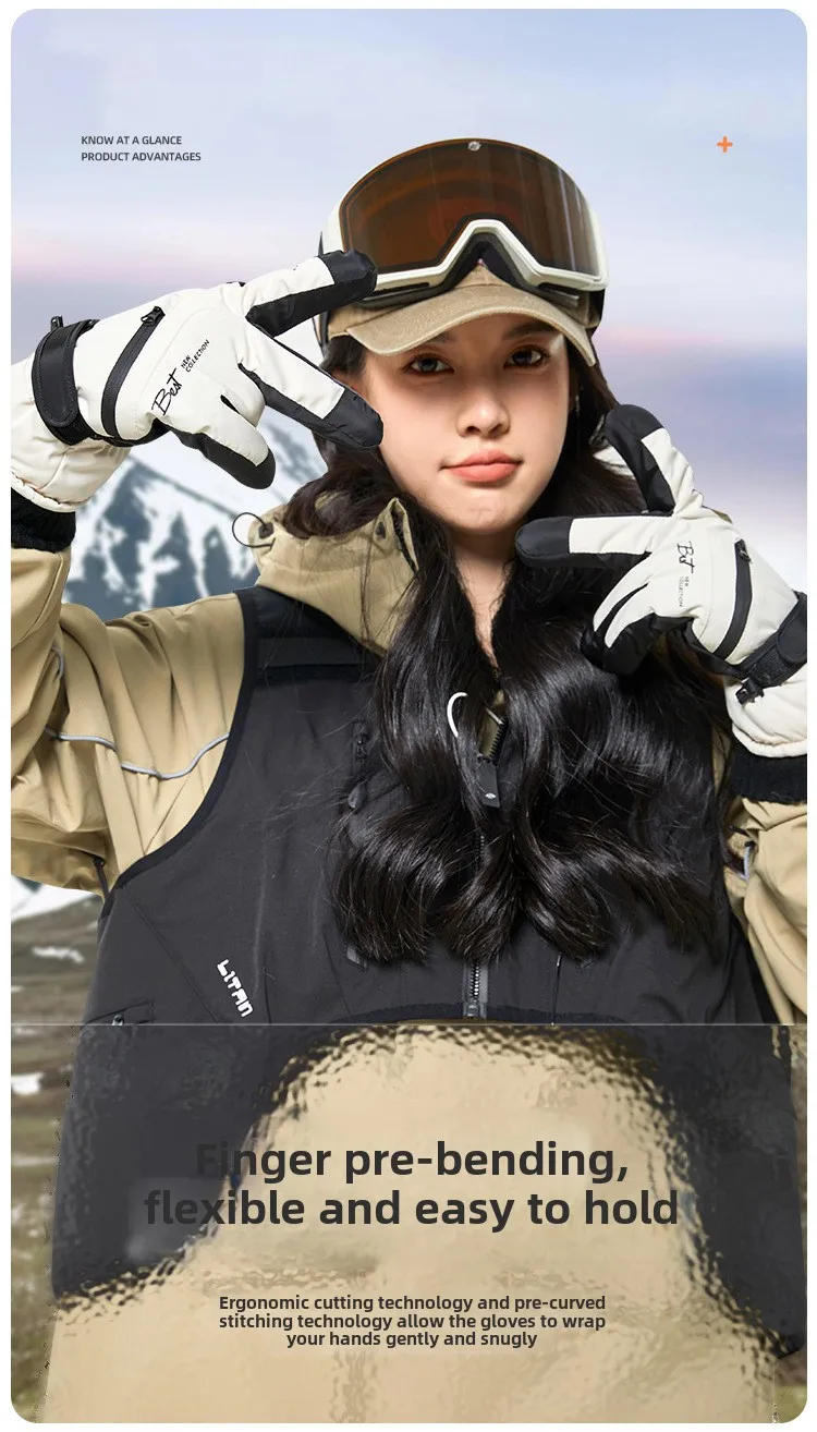 Thermal Winter Cycling Gloves Non-Slip Touch Screen Ski Gloves Men's Women's Waterproof Warm Snowboard Accessories with Pocket