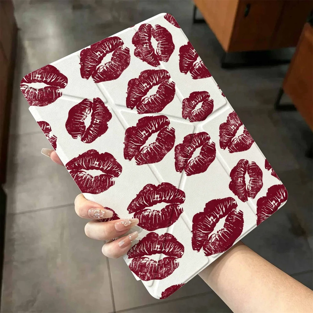 Wine Red Lips For Samsung Galaxy Tab A8 A9 A11 S6 S7 S8 S9 S10 FE Plus Lite Transparent Protective With Pen Slot Tablet Case