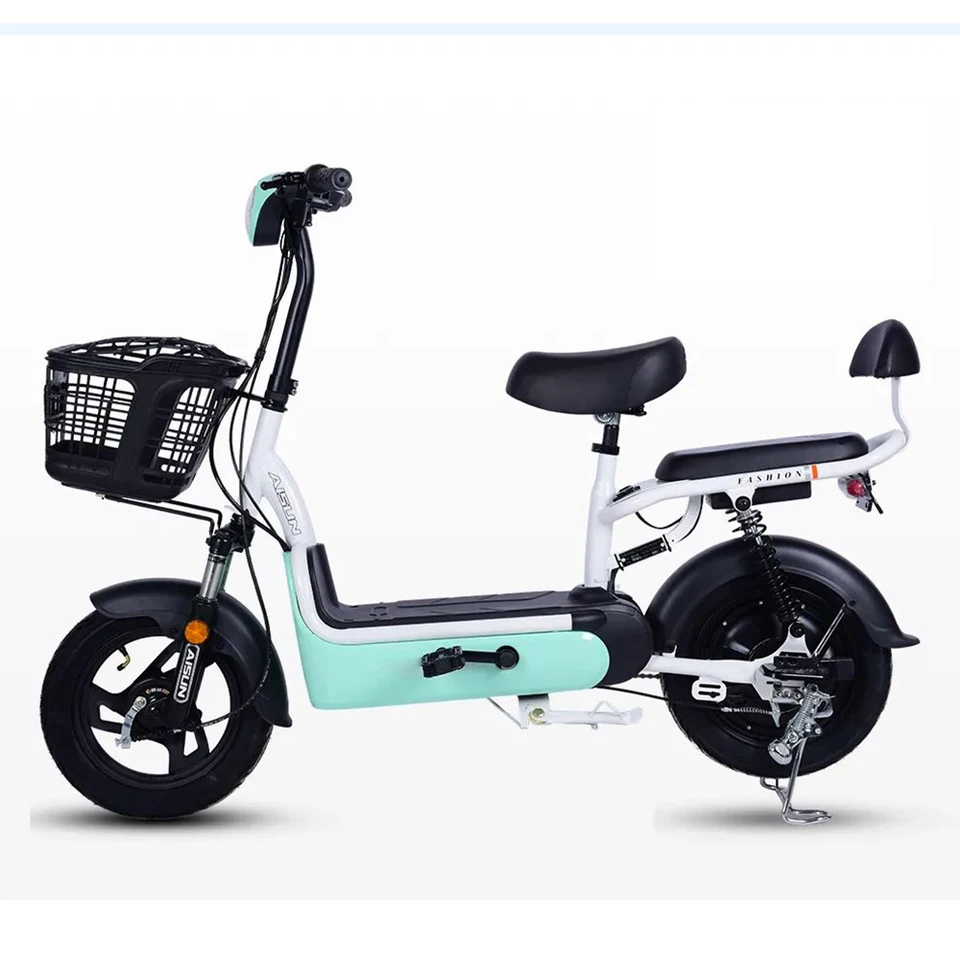 2024 Cheap Electric Bicycle 350W 48V Step Through 14 Inch Electric Cycle Electric Bike Scooter With Pedal image 6