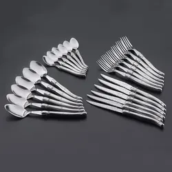 24pcs Laguiole Silverware Stainless Steel Tableware set 6 Dinner Knife 6 Steak Fork 6 Table Spoon 6 Teaspoon Dishwasher Safe