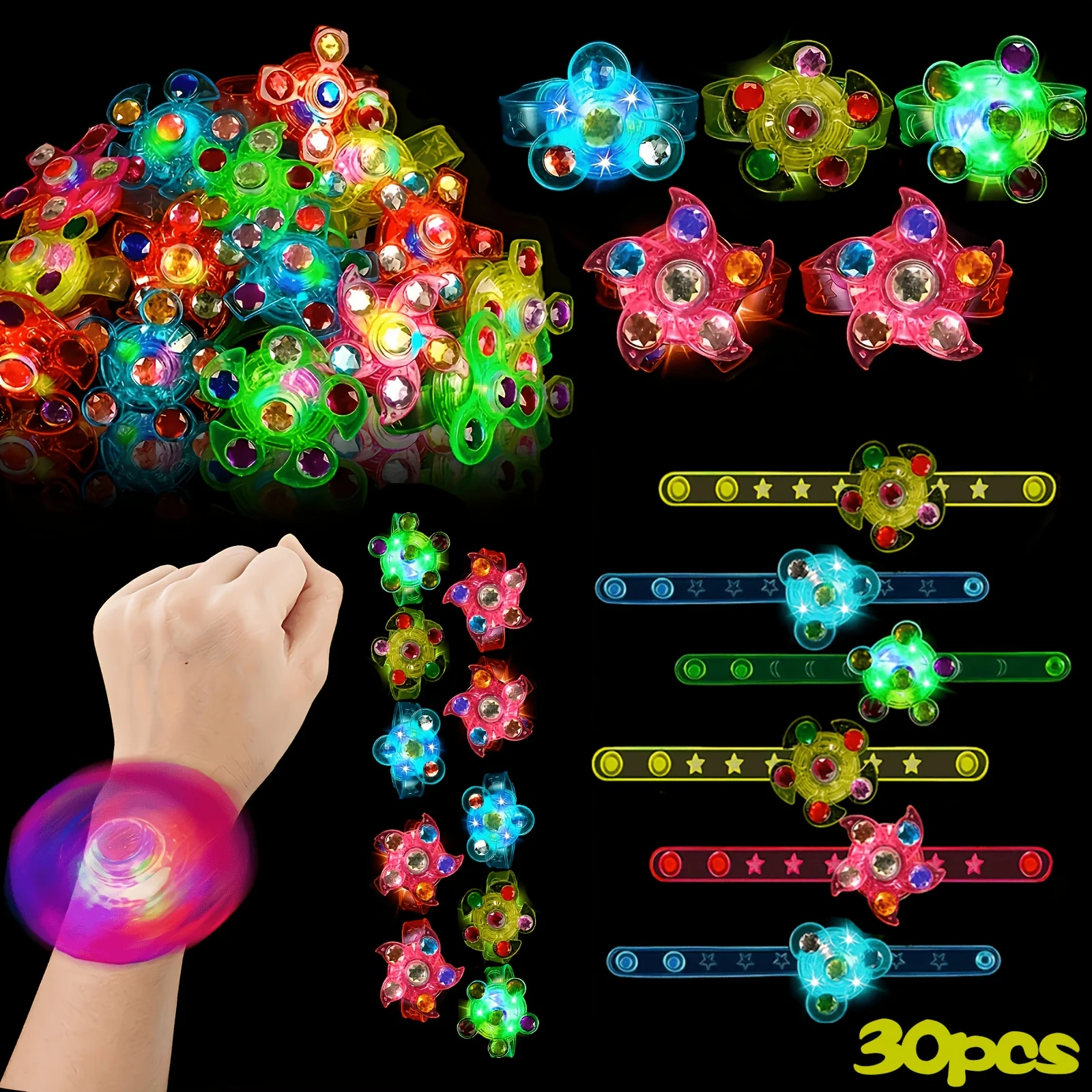 12pcs LED Light Up Fidget Spinner Bracelets Glow in The Dark Fidget Party Favors for Birthday Classroom Prizes Goodie Bag Filler