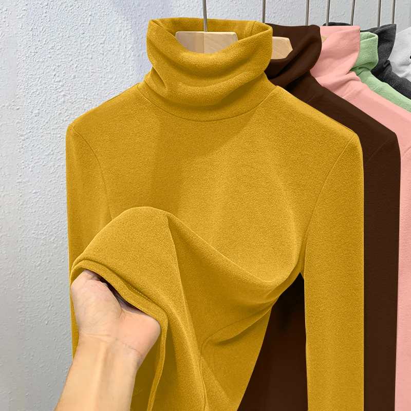 

Thiened German Velvet Turtlene Base irt Women's Faionable Warm Inner Wear Winter Long Sve Pure Color Commute Sle