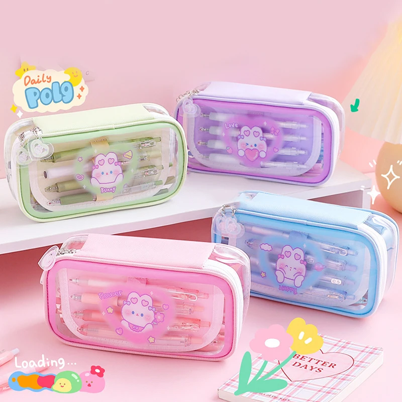 Kawaii مقلمة لطيف الكرتون الأرنب مقلمة سعة كبيرة القرطاسية حقيبة التخزين اللوازم المدرسية أكياس قلم رصاص الموضة