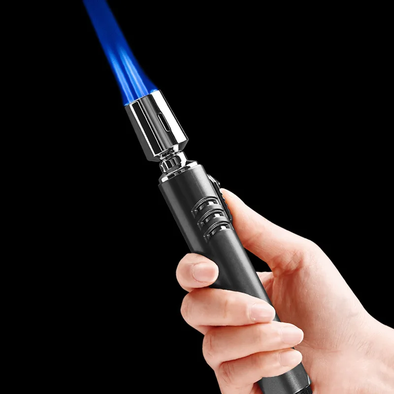 

New Creative Three Fire Cigar Spray Gun Metal Strip Windproof Direct Charge Blue Flame Visible Gas Chamber Lighter Men's Gift