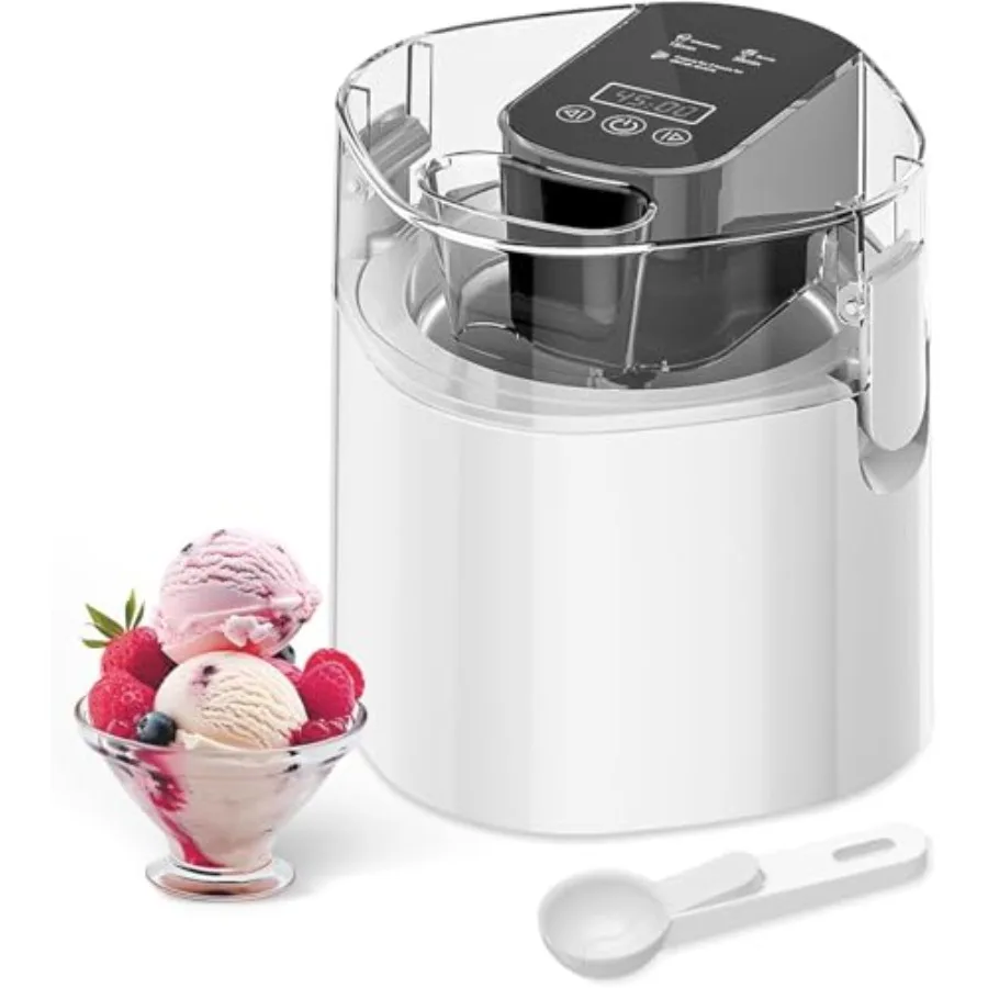 

1.5-Qt Ice Cream Maker with Insulated Freezer Bowl for Frozen Yogurt LCD Screen Timer Quick Easy to Use and Clean White