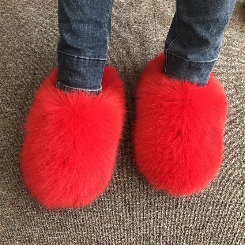 New Coming Women's Faux Fur Fluffy Slippers Autumn Winter Home Floor Shoes Soft EVA Sole Light Weight Female Fashion Slides - view 5