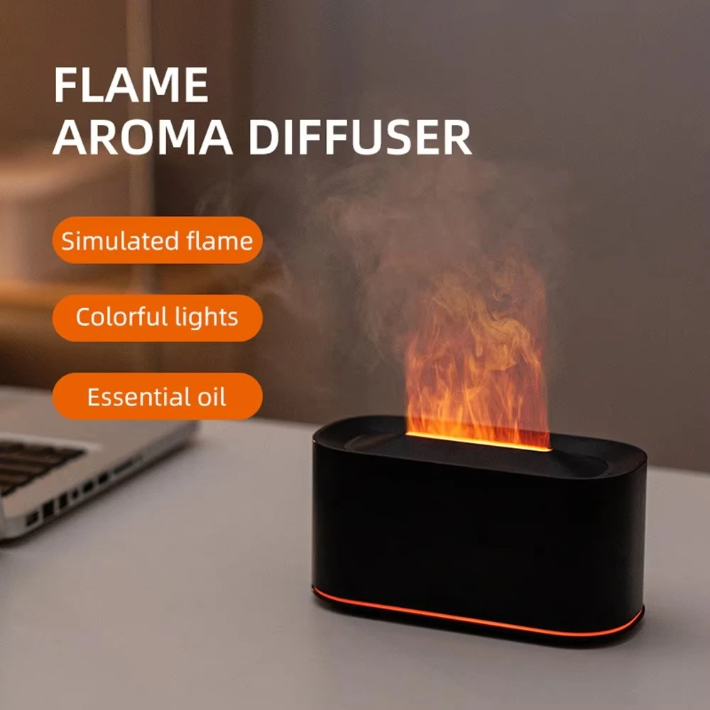 

Realistic Flame Effect Aromatherapy Diffuser 7 Color Lights Cool Mist Humidifier Silent Auto Off for Essential Oil Diffusion