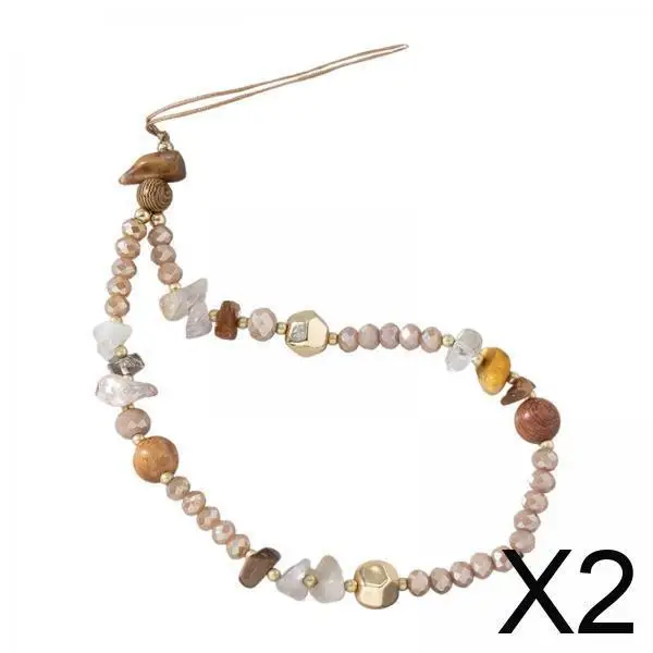 

2xPhone Beads Chain Mobile Phone Chain Aesthetic Phone Chain Women Girls Brown