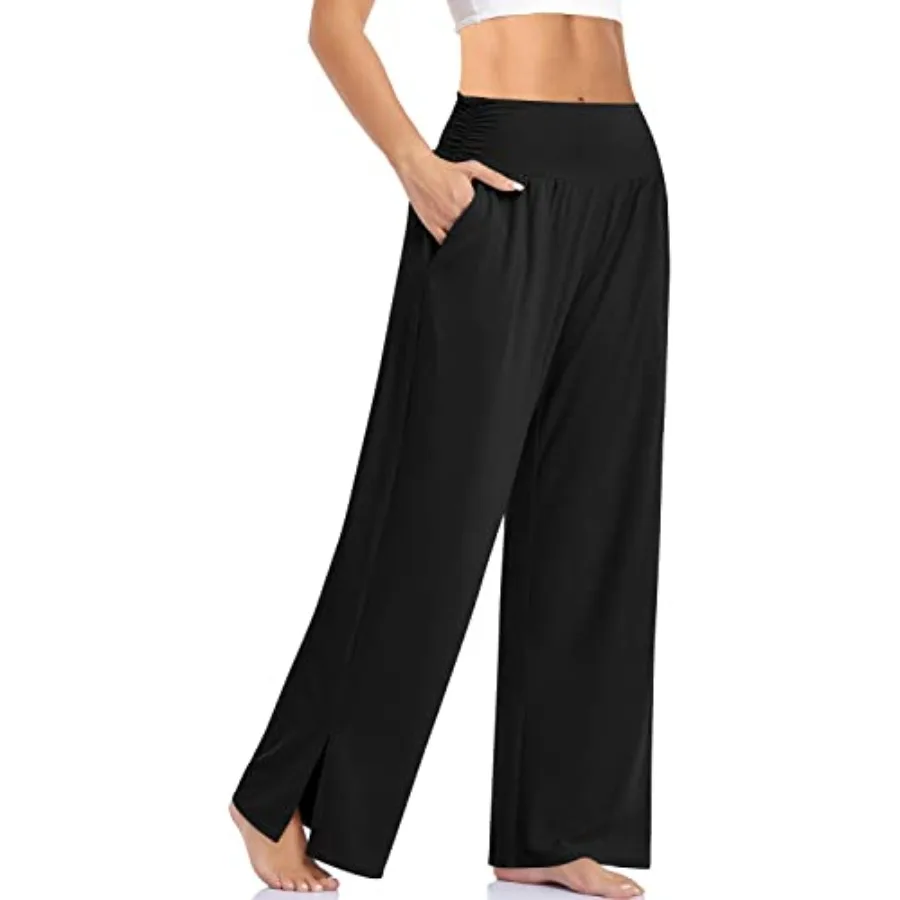 

UEU Womens Wide Leg Yoga Pants High Waisted Adjustable Tie Knot Joggers Casual Loose Plus Size Lounge Sweatpants with Pockets