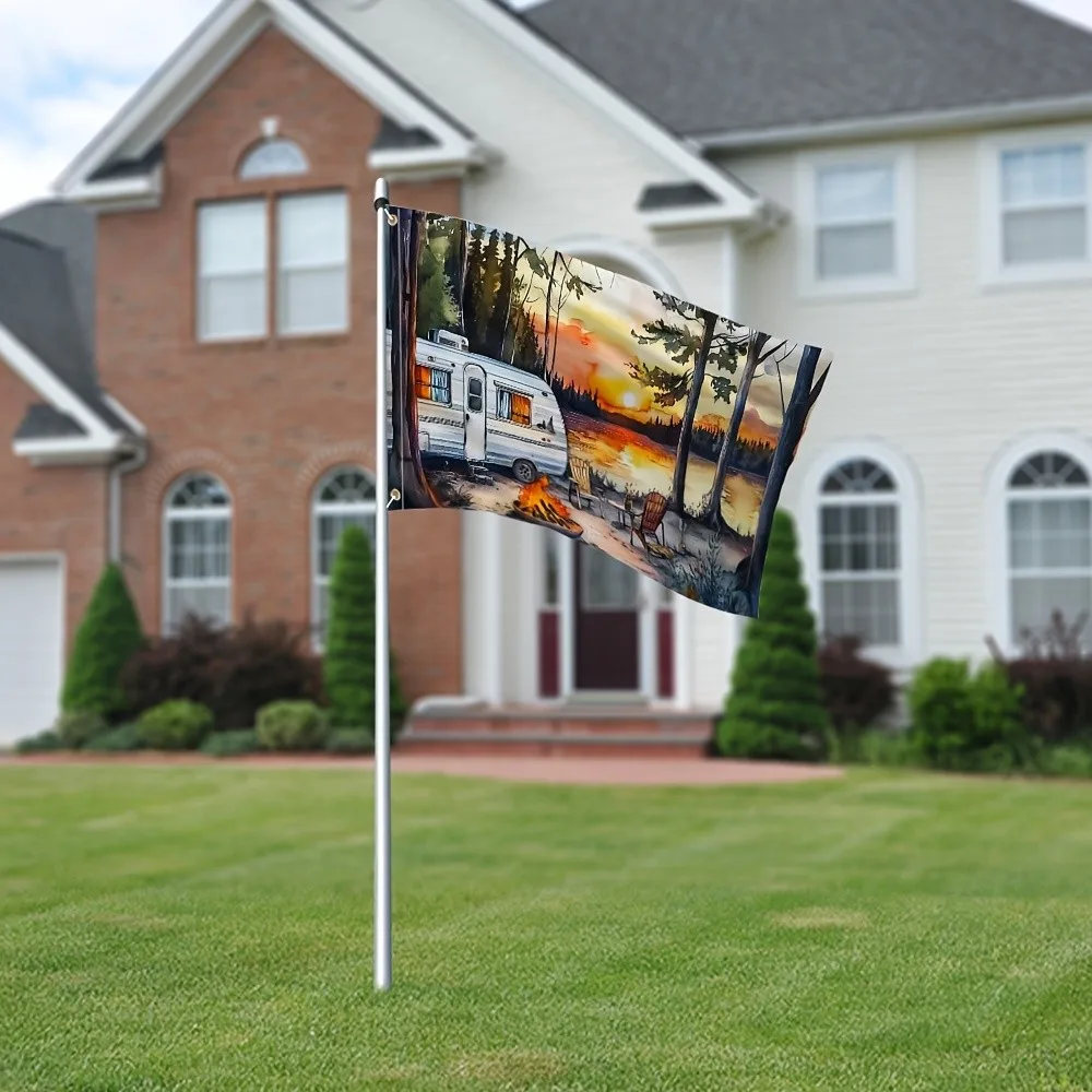 Sunset Camper RV Camping Scene Polyester Garden Flag Outdoor Decoration
