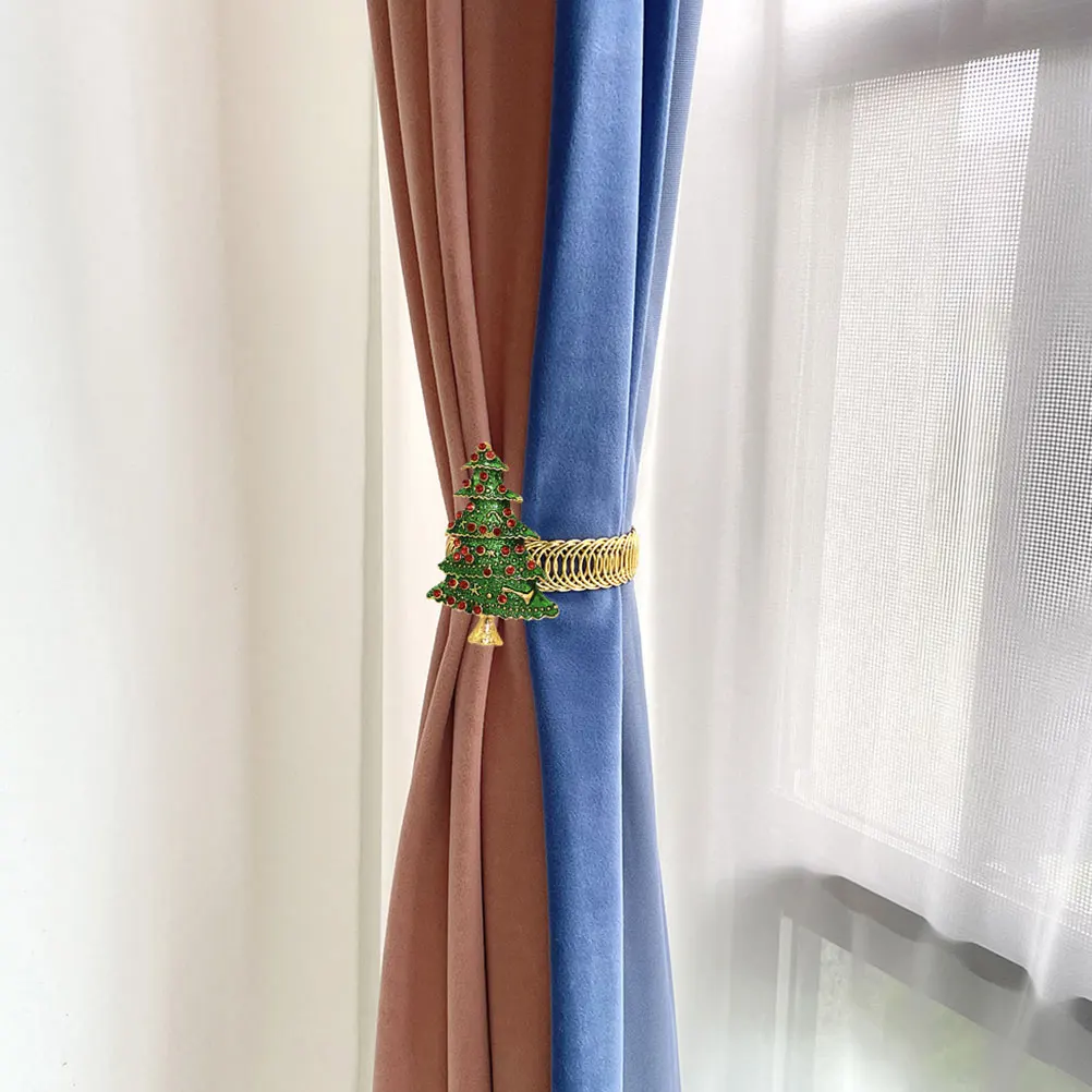 

2pcs Christmas Tree Shaped Metal Curtain Buckles Spring Rust-Resistant Decorative Tiebacks For Shower Window Curtains Holiday