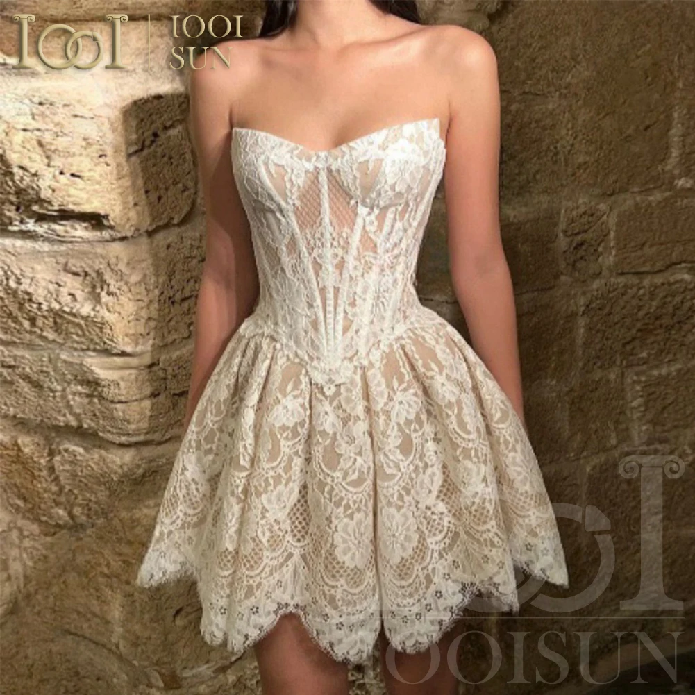 

IOOISUN Short Wedding Dresses Customized Off the Shoulder Lace Brides Party Dress for Women Bridals Dress Cocktail Gowns