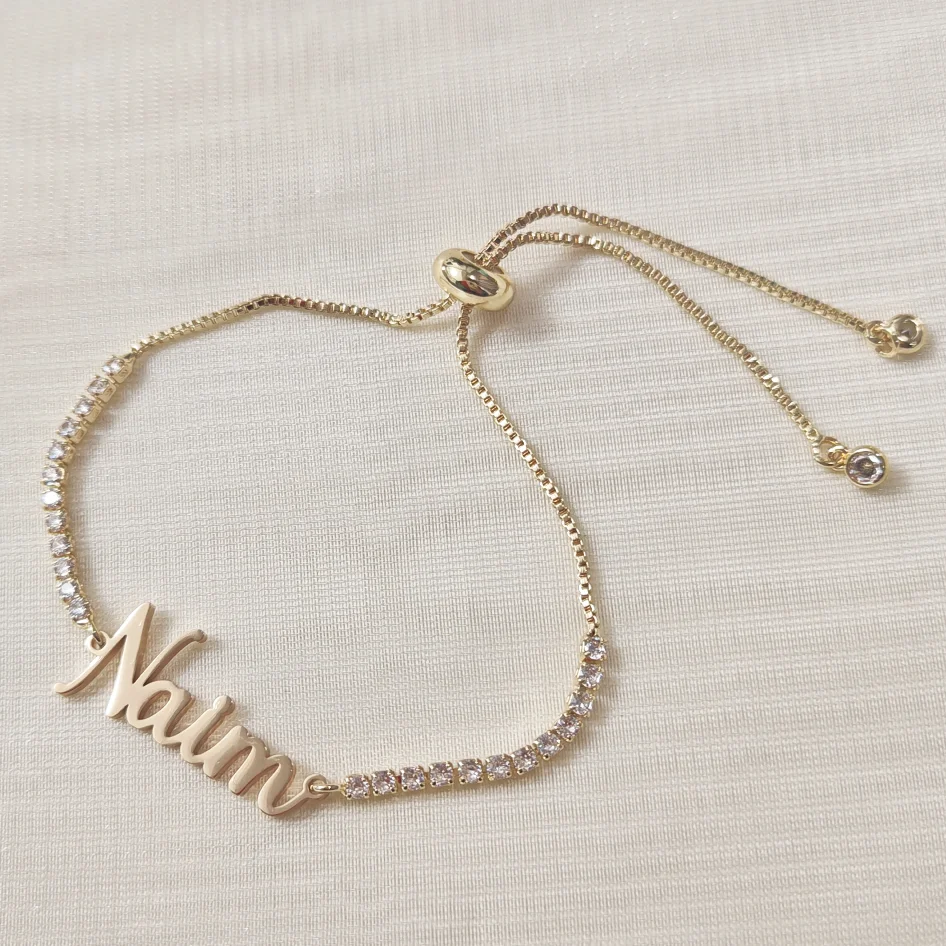تخصيص اسم سوار، سوار قابل للتعديل، الزركون مطعمة DIY اسم سوار المجوهرات الشعبية
