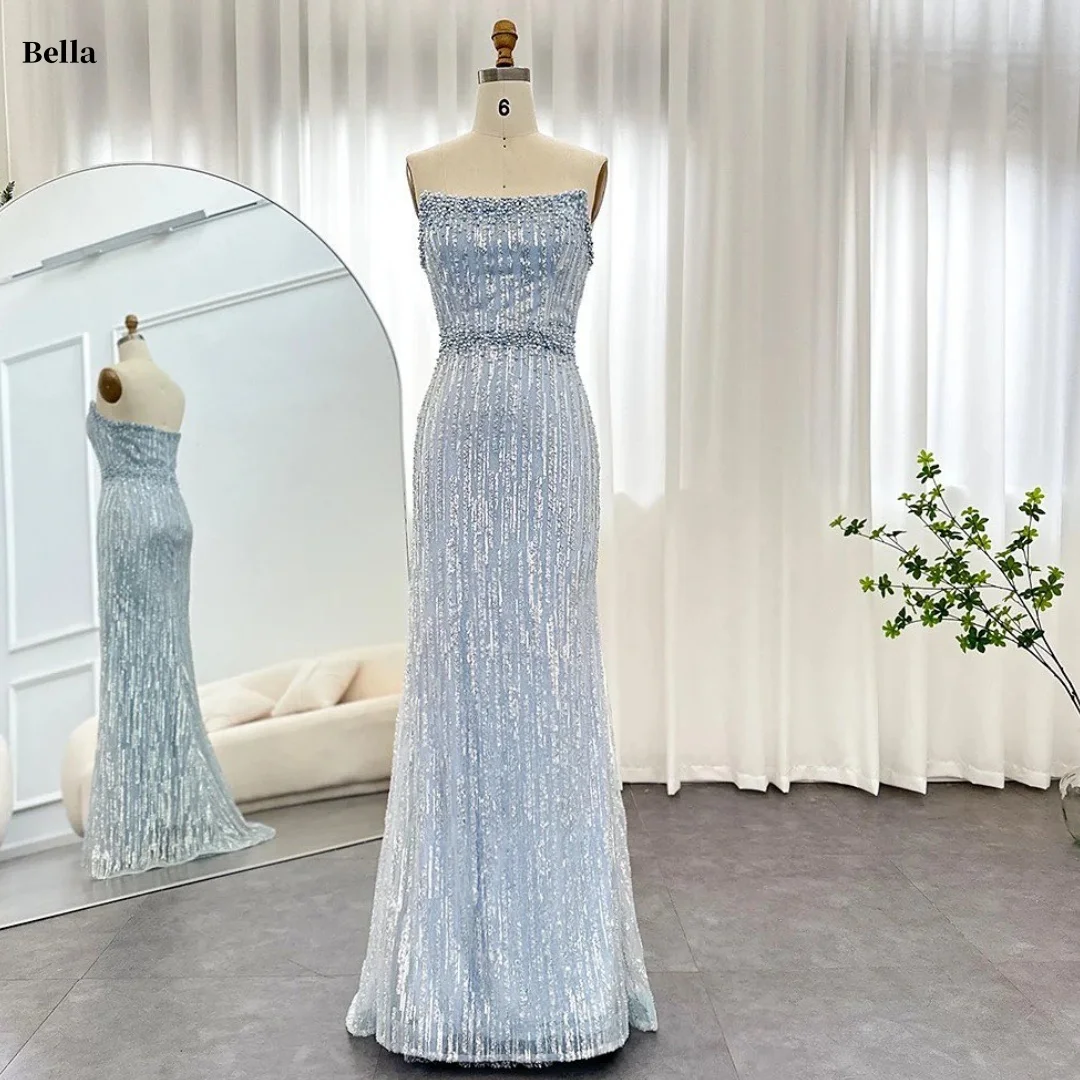 

Bella Индивидуальные светло-голубые без бретелек с вертикальными пайетками, украшенные на заказ платья русалки длиной до пола, элегантное платье для выпускного вечера