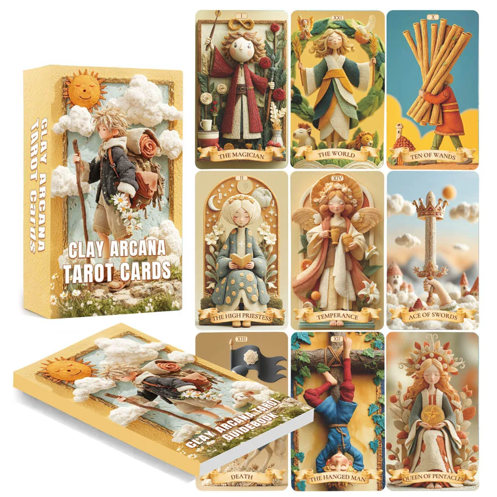 Set di 78 carte dei tarocchi, 13x8 cm Il gioco di carte dei tarocchi dell'Arcana dell'Argilla, da fango all'anima, viaggio segreto fatto a mano, manuale di carta per principianti