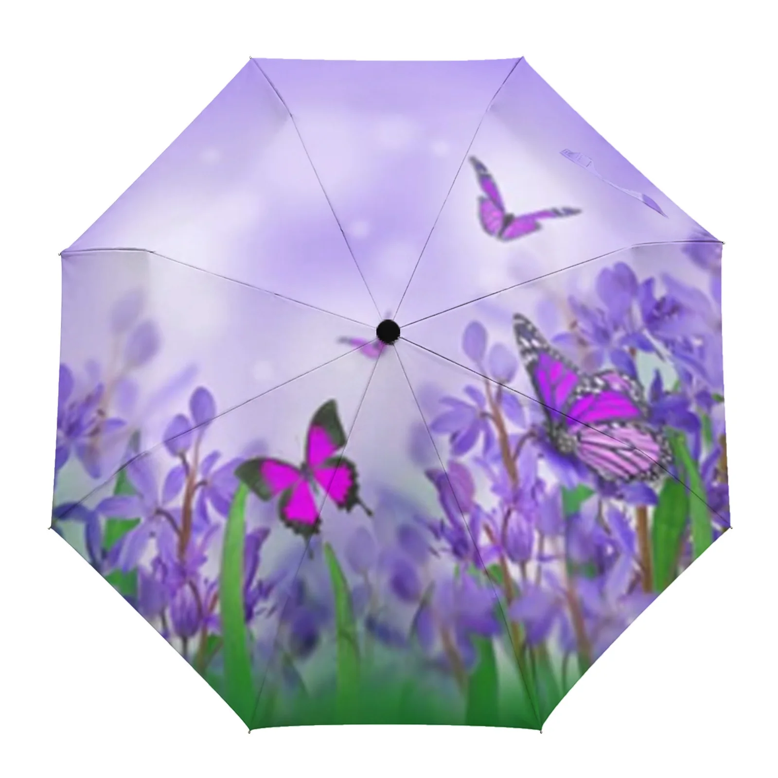 Spring Flower And Butterfly Automatic Umbrella Portable Folding Sunny and Rainy Umbrella Women Parasol Umbrella