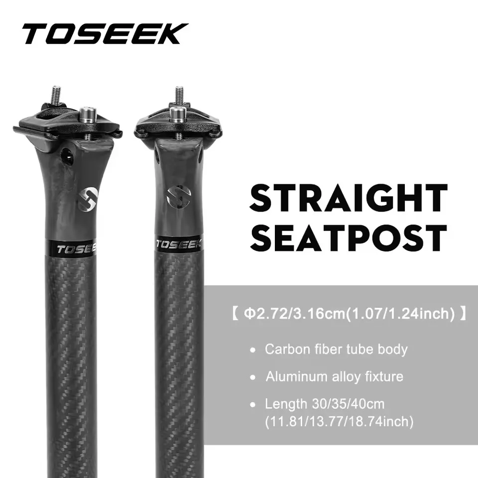 

TOSEEK C25 Ultralight T800 Carbon Bicycle Seat Post Zero Setback Seatposts 27.2/31.6mm For Mountain Road MTB BMX Bikes Seat Tube