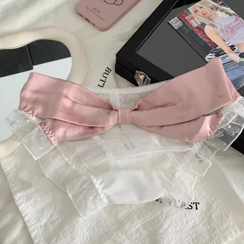 

SP & CITY японский стиль Лолита кружево с рюшами женское нижнее белье с низкой талией и бантом сетчатые прозрачные сексуальные трусики хлопковые милые трусы с промежностью