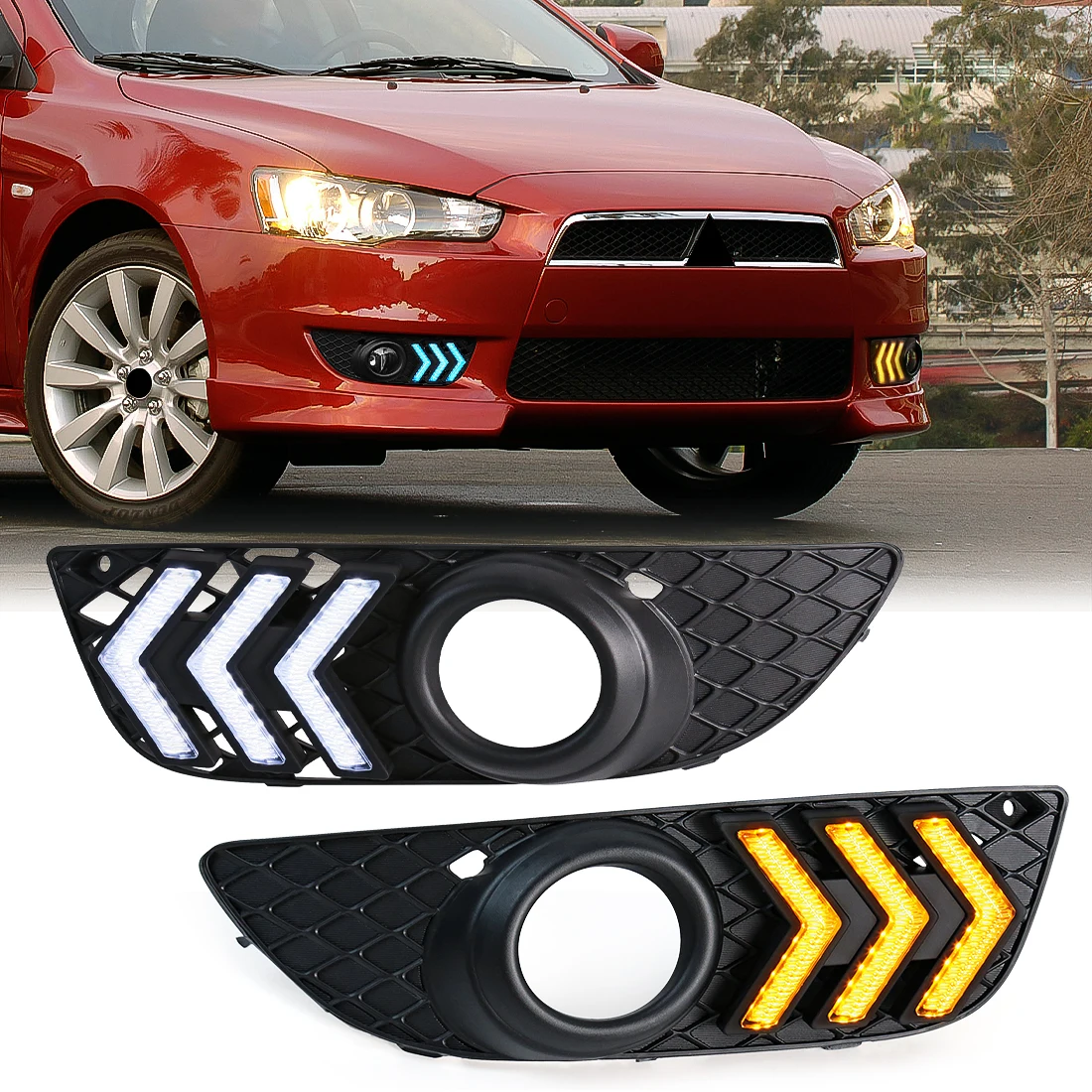 

LED Car Lamp For Mitsubishi Lancer 2008 2009 2010 2011 2012 2013 Daytime Running Light Fog Lamp Turn Signal Headlight with Cover