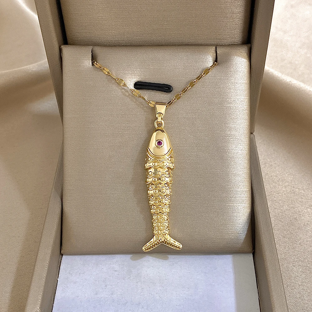 18K vergoldete Edelstahl Fisch Anhänger Halskette für Frauen Kreative Ozean Serie Schlüsselbein Halsband Kette Schmuck Geschenke – Detail 6