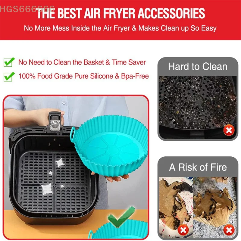 

1PC Food-Grade Silicone Air Fryer Baking Tray Circular Foldable High-Temperature Resistant Easy-Clean Oven Mat for Kitchen