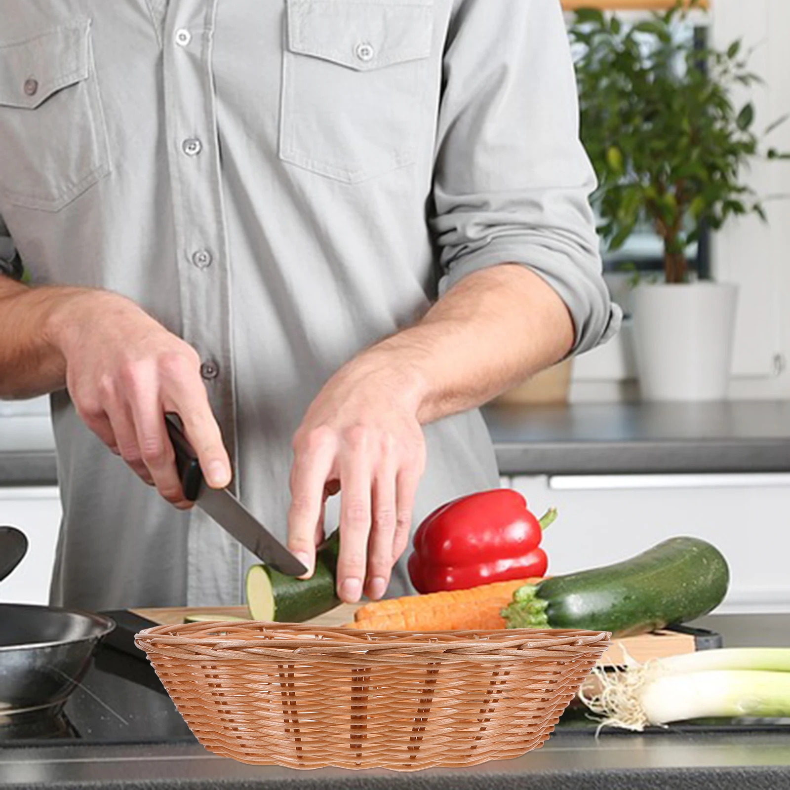 

Plastic Woven Fruit Basket 30Cm Snack Bread Vegetable Storage Basket For Kitchen Home Decor Serving Tray