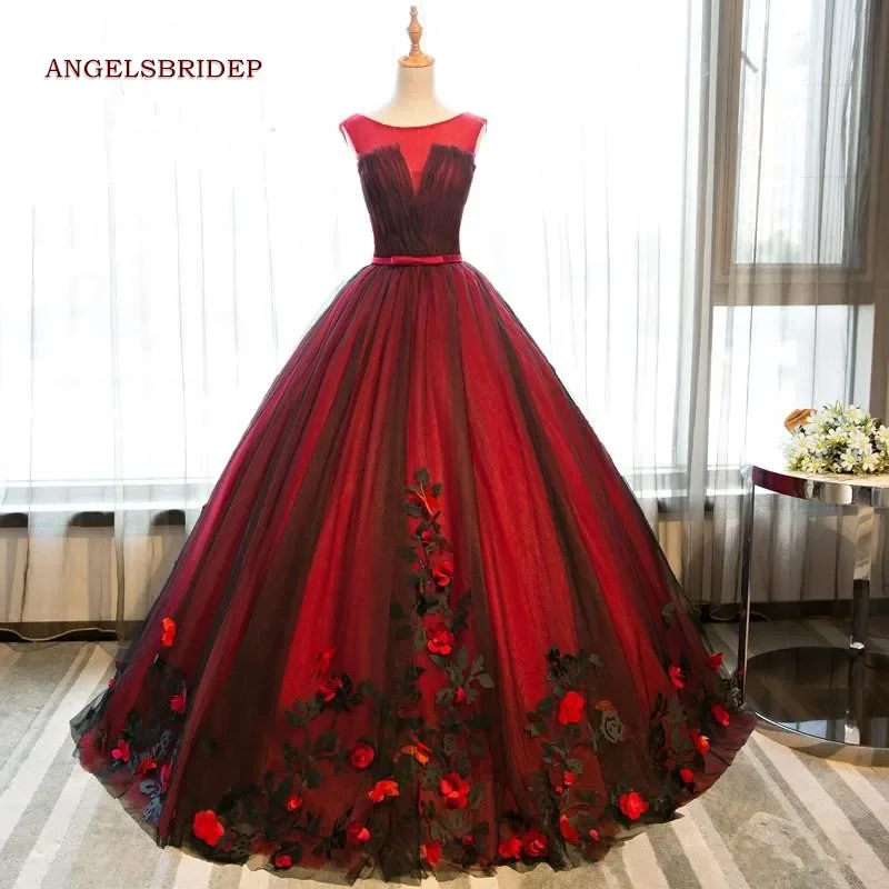 Red Ball Gown Quinceanera Dresses For 15 Party Formal 3D Flower Tulle Sweet 16 Masquerade Princess Party Gowns