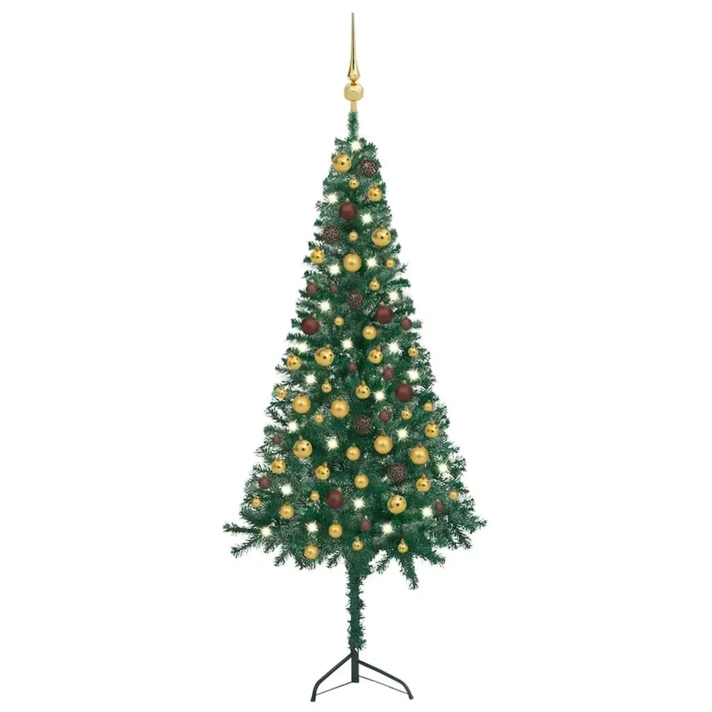 

Corner Artificial Christmas Tree with Lights and Ball Decorations Green 59.1 Inch PVC