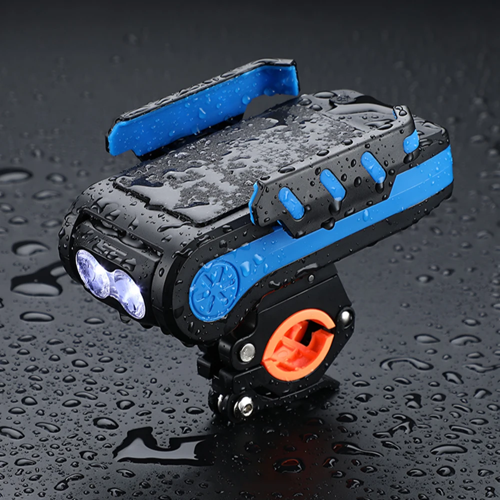 

Перезаряжаемый светодиодный велосипедный фонарь 4 в 1, многофункциональный передний фонарь, внешний аккумулятор, держатель для телефона для ночной езды на велосипеде, приключений