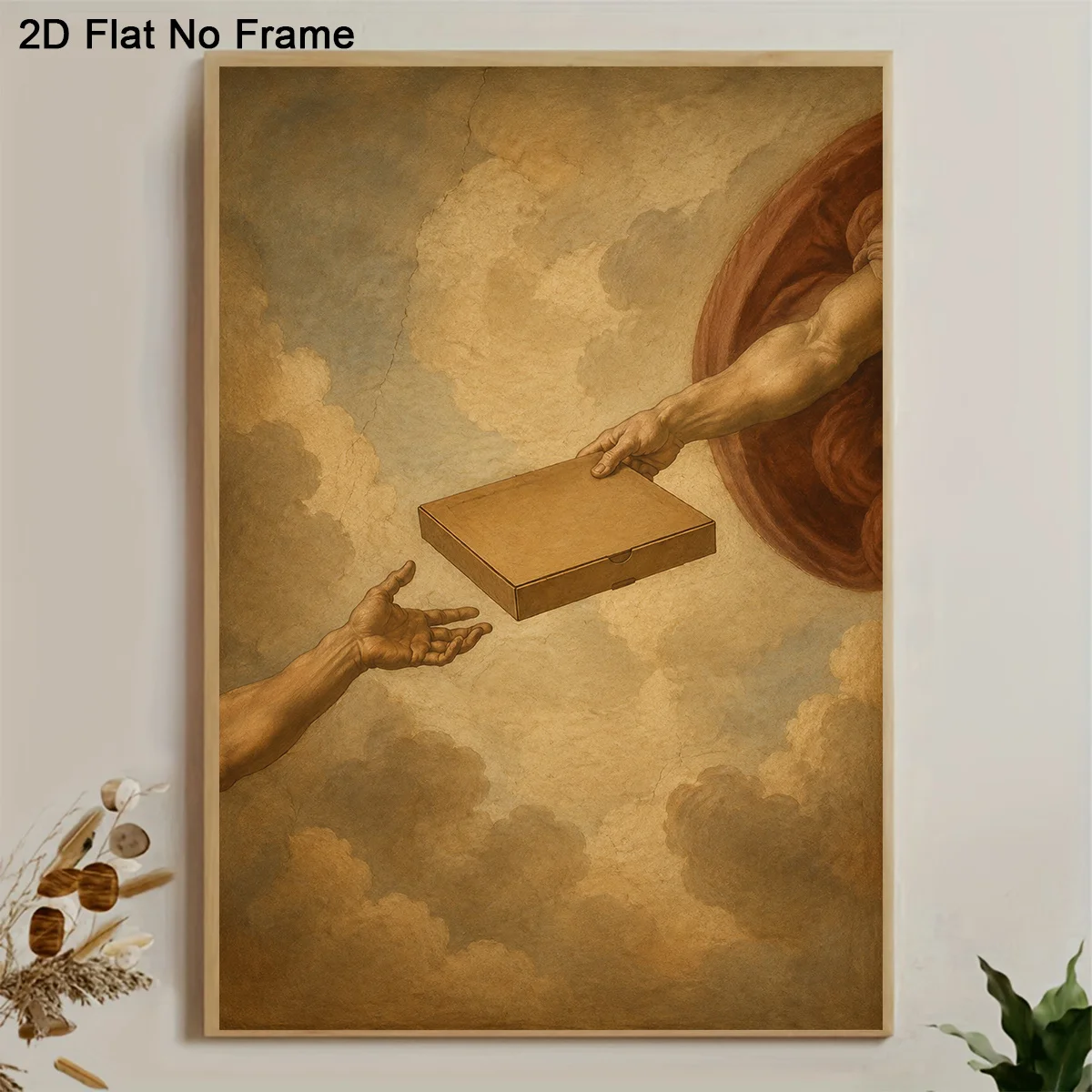 2D Flat, 2D Flat 1pc Frameless Canvas Poster Classic Renaissance Style Hand Delivering Box in Cloudy Sky Art Print Wall Art C