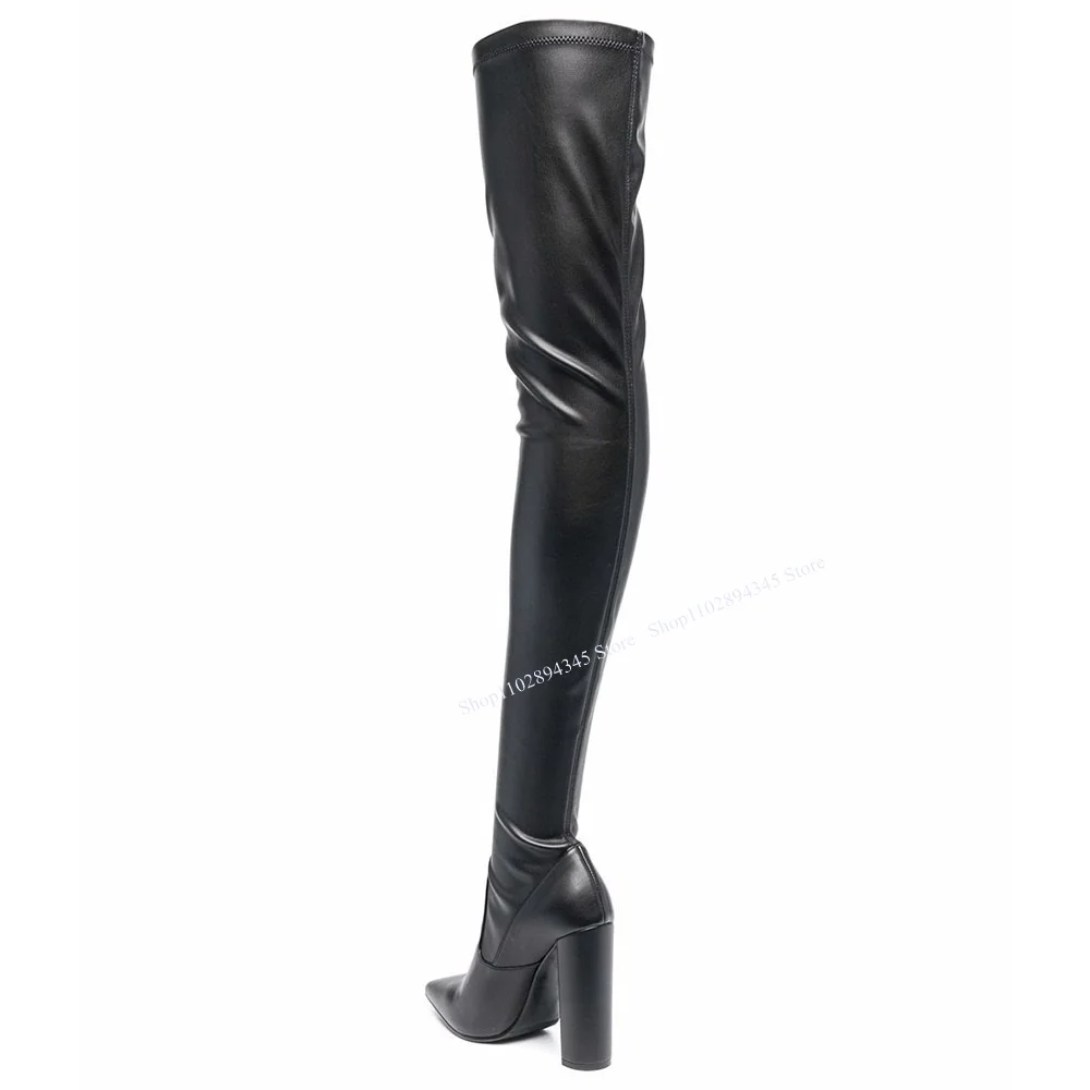 Black Zipper Over Knee High Boots Thin High Heel Fashion Sexy Cool Winter Casual Big Size Woman Shoes Zapatillas Mujer