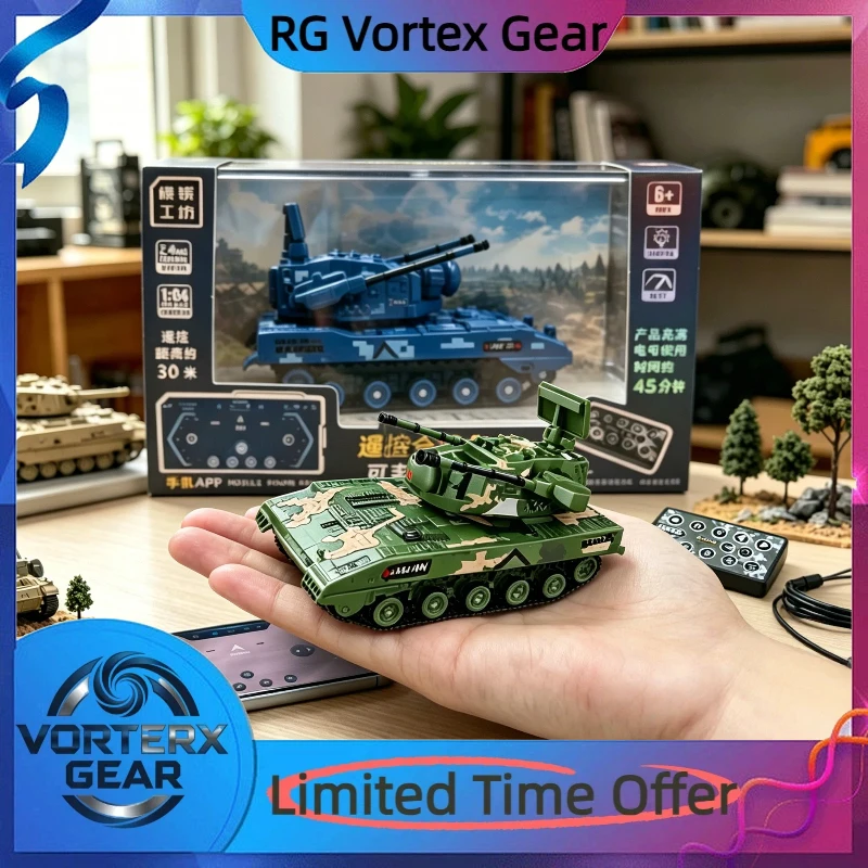 【In Stock】1:64 Alloy Remote Control Tank 2.4g Cool Lighting Simulation Multi Operation Mode Tank Model Mini Handheld Tank Toys
