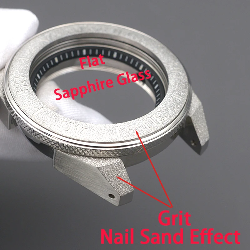 Silver Watch Case Grit Nail Sand Effect With Sapphire Glass 100M Waterproof Fit NH34 4R35 NH35 NH36 For King Samurai Series