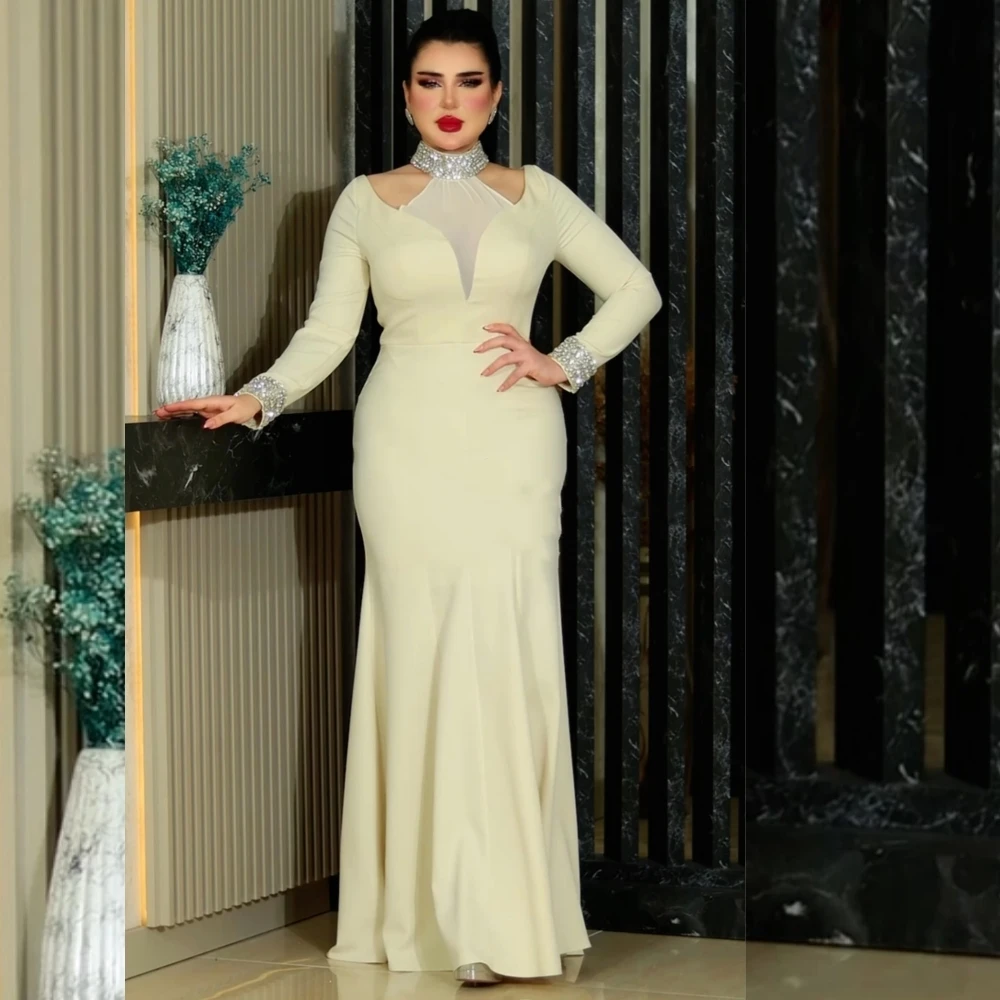 

Jersey Draped Beading Cocktail Party A-line High Collar Bespoke Occasion Gown Long Dresses