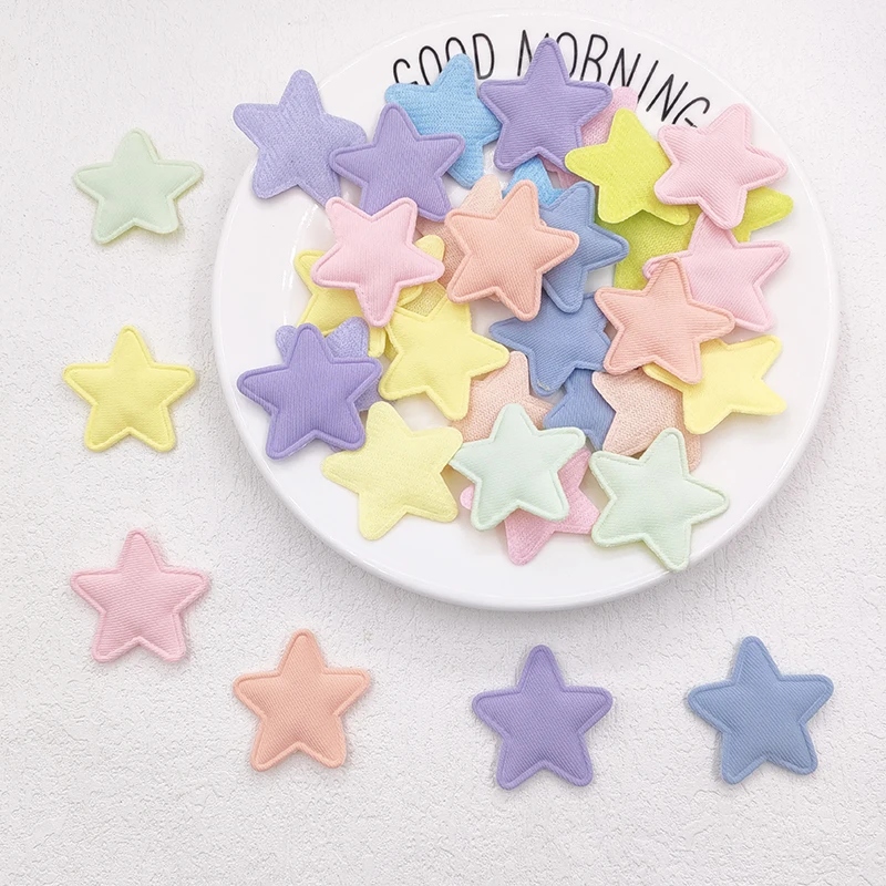 60Pcs/Lot 3.5CM Fabric Star Padded Appliques For DIY Handmade Children Headwear Garment Accessories Patches