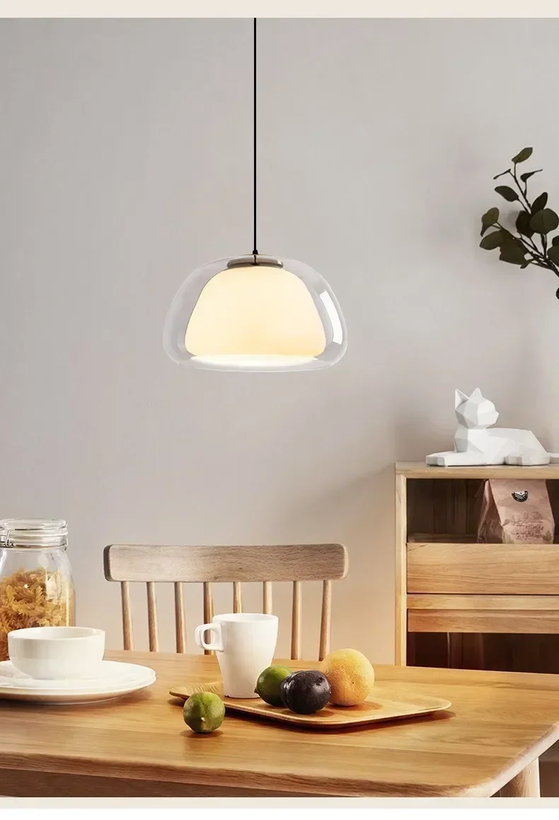 Creative Jelly Pendant Light Nordic Design Restaurant Kitchen Light Transparent and Milk White Double Layer Glass Chandelier