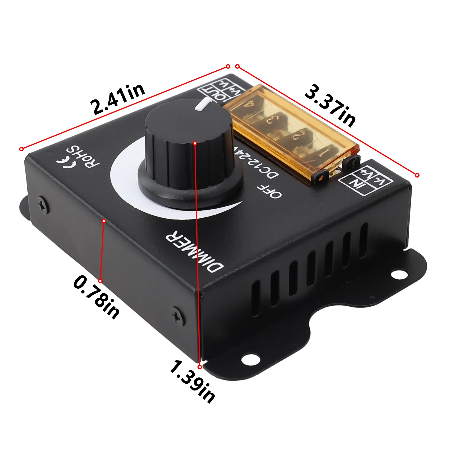 Strip Light Controller Switch with Dimmer Knob 30A 360W for DC 12V 24V Single Channel Lighting Projects with Aluminum Housing