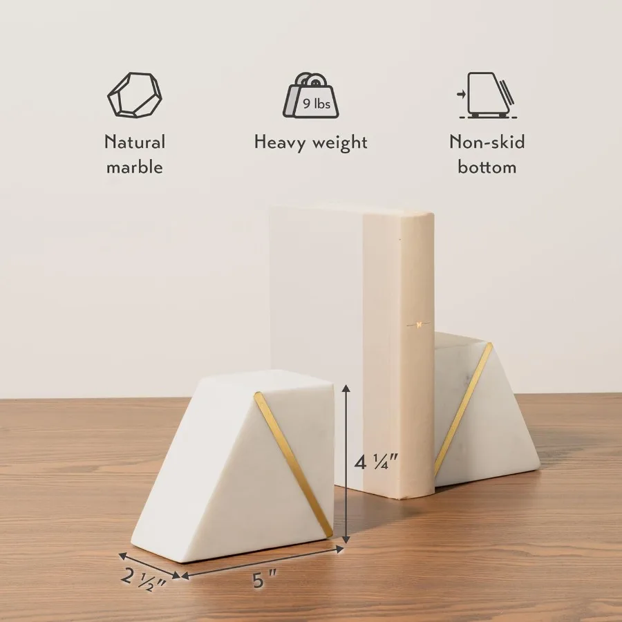 نهايات كتاب رخامية للأرفف الدفتين المزخرفة للكتب الثقيلة الفريدة من نوعها في منتصف القرن الحديثة باللونين الأبيض والذهبي مع النحاس I