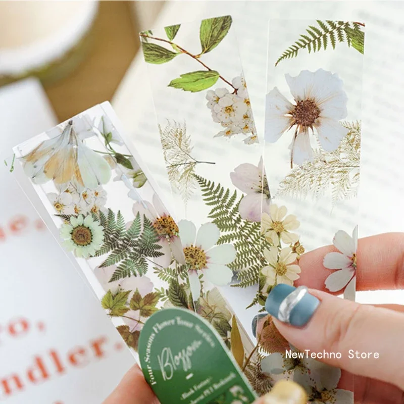 5PCS Four Seasons Flower Travel Series Bookmark PVC Translucent Reading Book Mark Retro Book Page Marker Stationery Supplies