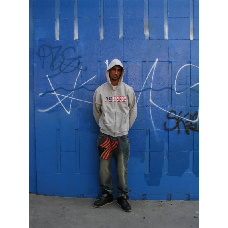 Autumn and winter American loose fashion street casual personality letter colorful printed hooded cardigan sweatshirt