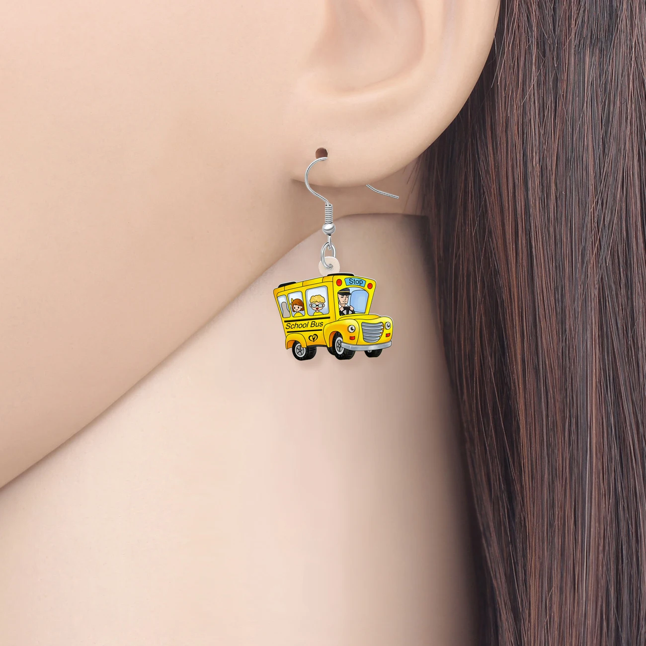 BONSNY Acrylic Funny Back to School Drop Dangel School Bus Earrings Jewelry Gifts For Women Kids Friends